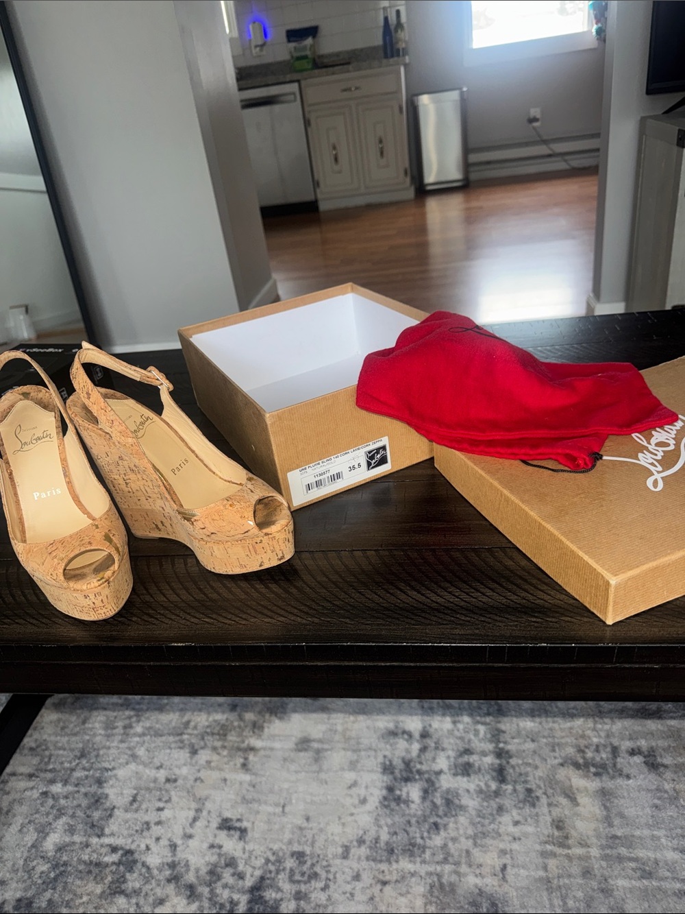 Christian Louboutin Cork Platform Wedge Sandals in Natural Cork Size 35.5